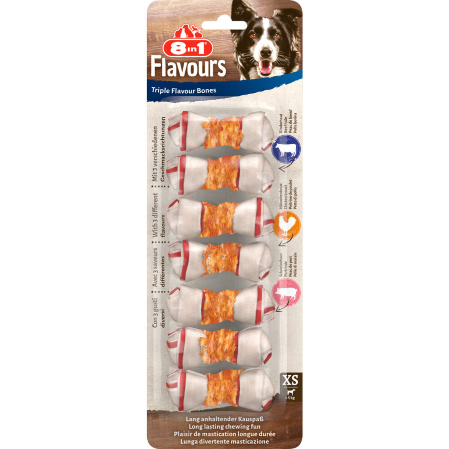 8in1 - Delights Kauwknook Triple Flavour Kip&Varken&Rund - Hondensnacks - S