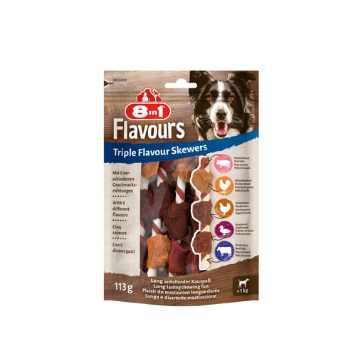 8in1 - Delights Skewers Triple Flavour - Hondensnacks - Kip Varken Rund 6 stuks
