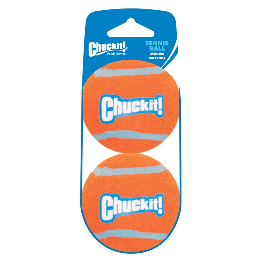 Chuckit! Tennis Ball - Hondenspeelgoed - Hondenbal - Natuurlijk rubberen kern - Small - Ø5 cm - Oranje/Blauw - 2 Stuks
