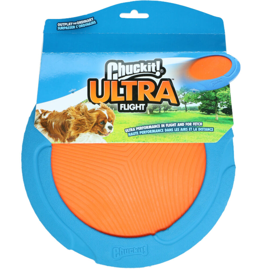 Chuckit! Ultra Flight - Hondenspeeltje - Apporteerspeelgoed - Rubberen band - Ø23 cm - Oranje/Blauw