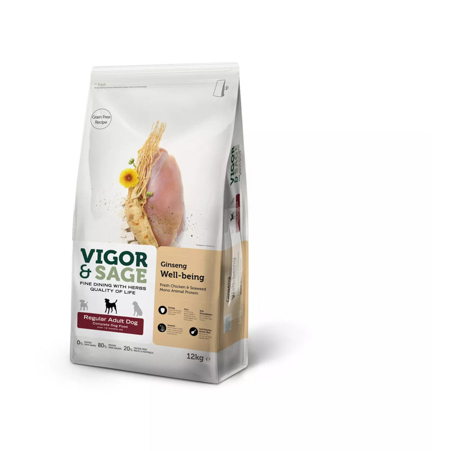 Vigor&Sage - Vigor & Sage Hondenvoer Regular Well - Being Ginseng 12kg