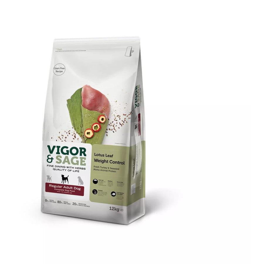 Vigor&Sage - Vigor & Sage Hondenvoer Regular Weight Control Lotus Leaf 12kg