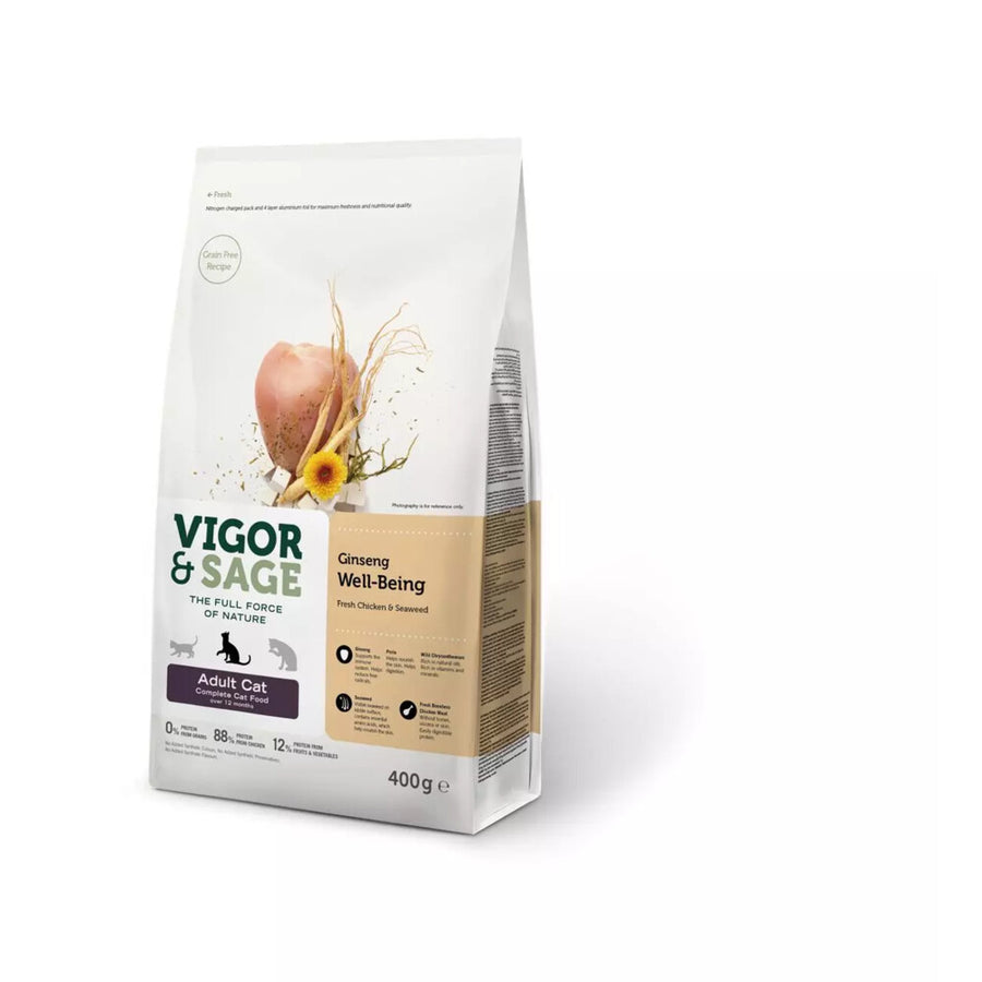 Vigor&Sage - Vigor & Sage Kattenvoer Well - Being Ginseng 400g