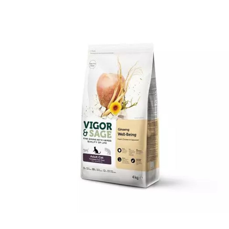 Vigor&Sage - Vigor & Sage Kattenvoer Well - Being Ginseng - 4kg