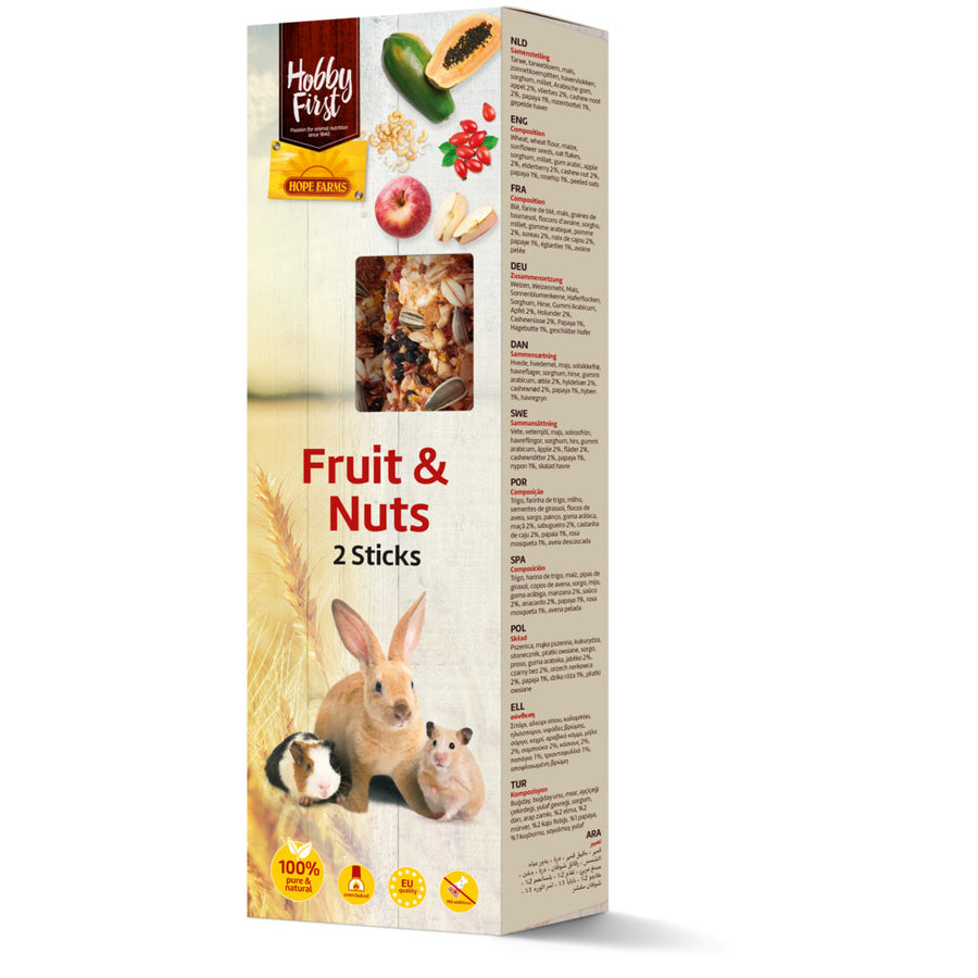 Hobby First - Hope Farms Sticks Fruit - Knaagdiersnack - Fruit 7x3.5x20.2 cm 2x55g M