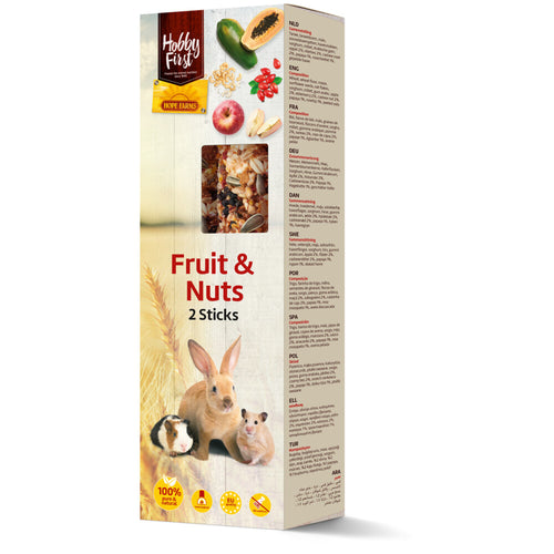 Hobby First - Hope Farms Sticks Fruit En Noten - Knaagdiersnack - Fruit Noten 8.1x4x26.5 cm 2x90g L