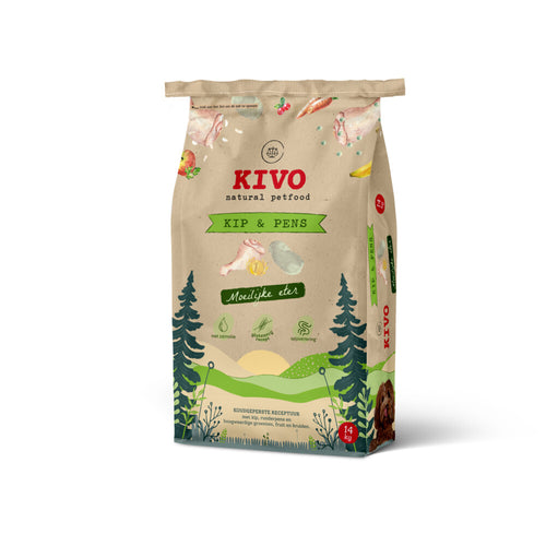 Kivo - Petfood Hondenbrokken Kip & Pens - Moeilijke eter - 14kg Koudgeperst - Glutenvrij