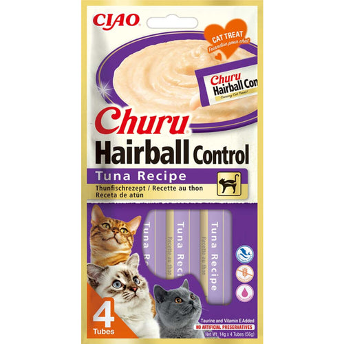Ciao - Kattensnack Inaba Churu Hairball - Romige Tonijn in Verdeelzakjes - 4x14g