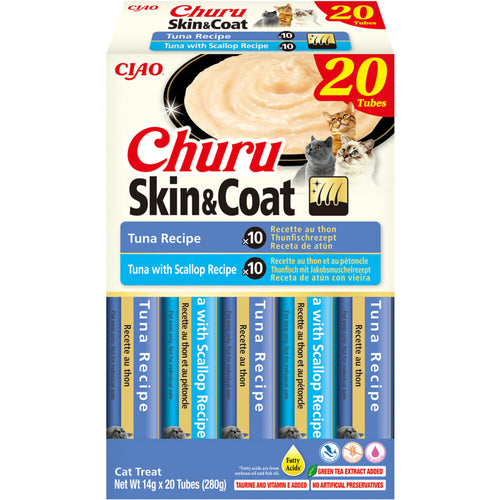 Ciao - Churu Puree Skin & Coat Kattensnack Multipack Tuni & Scallop - 20 x 14g