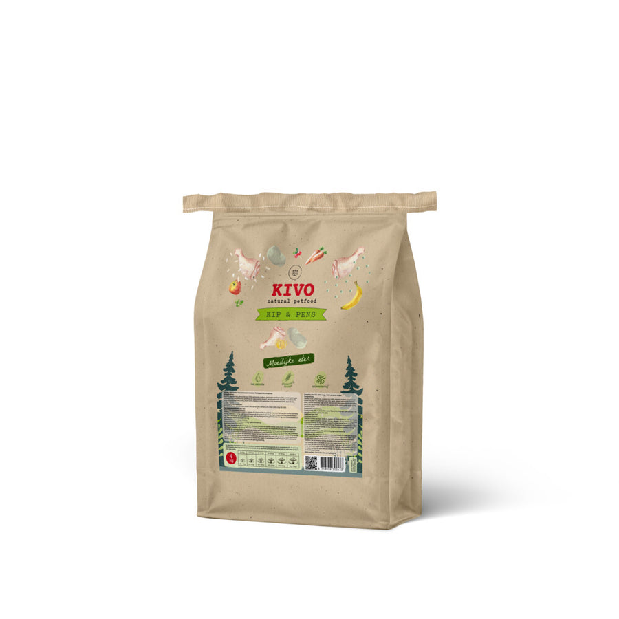 Kivo - Petfood Hondenbrokken Kip & Pens - Moeilijke eter - 4kg Koudgeperst - Glutenvrij