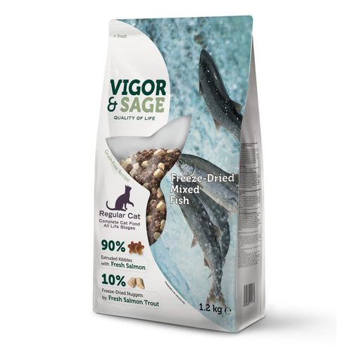 Vigor&Sage - Vigor & Sage Kattenvoer Droog Adult Freeze - Dried Mixed Fish - 1,2kg