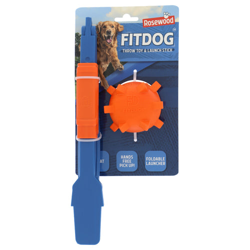 Rosewood - FitDog Werpstok met Bal – Drijvend & Stuiterend Apporteerspeelgoed – Sterk Kunststof – Voor Middelgrote & Grote Honden