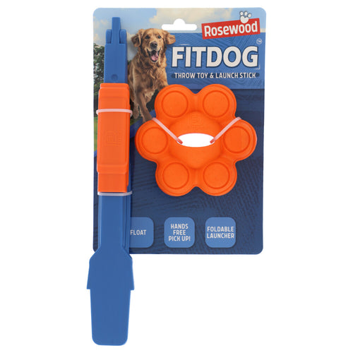 Rosewood - FitDog Werpstok met Molecule Bal – Drijvend & Stuiterend Apporteerspeelgoed – Stevig Kunststof – Voor Middelgrote & Grote Honden
