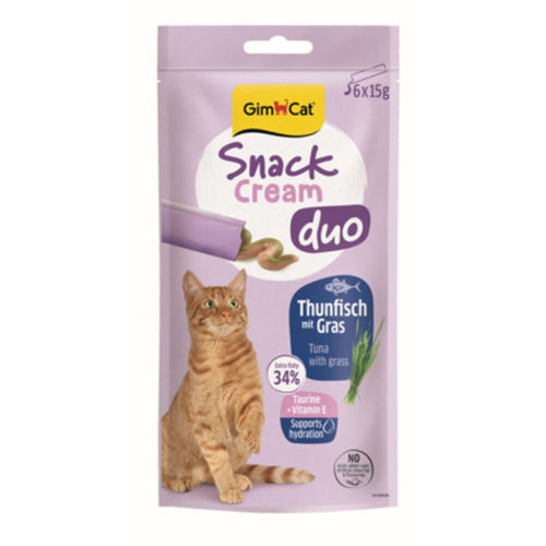 GimCat - Kattensnack Cream Duo Tonijn & Gras - 6 x 15g