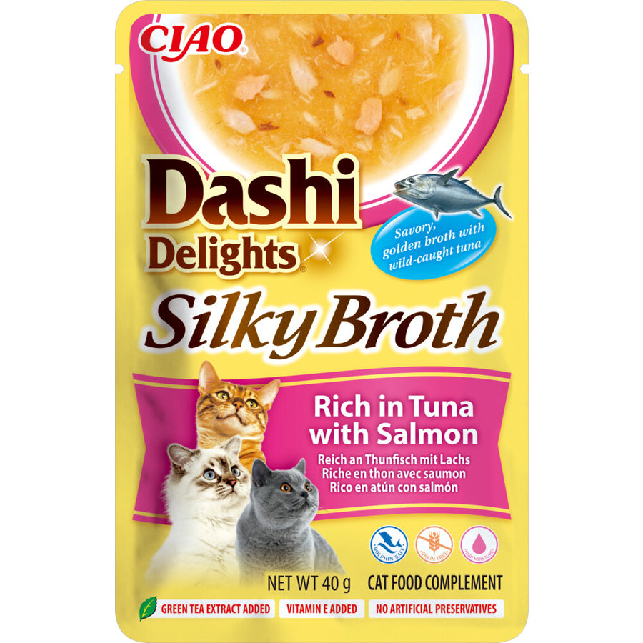Ciao - Inaba Cat Dashi Delights Silky – Kip, Tonijn & Zalm – 24x40g – Natuurlijke Katten Traktatie in Dashi Bouillon – Rijk aan Eiwitten & Omega 3