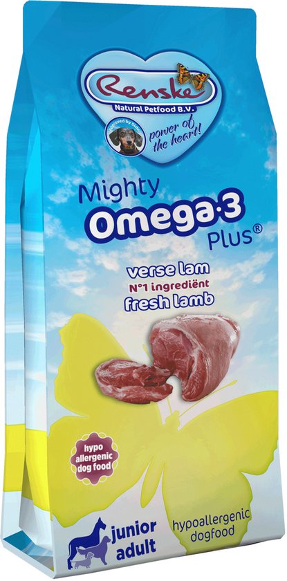 Renske - Mighty Omega Plus Junior/Adult Lam&Rijst - 3kg Dogshopper