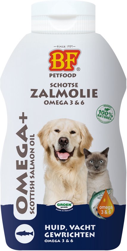 Biofood - Zalmolie 250ml BF Petfood - Koudgeperst Supplement Omega 3 6 - Huid en Vacht Ondersteuning