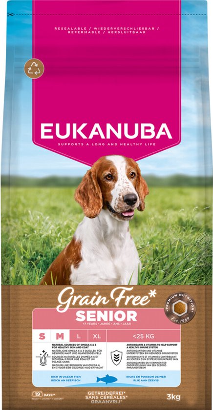 Eukanuba - Grain Free Senior Small & Medium Breed Zeevis - Hondenvoer - 3kg