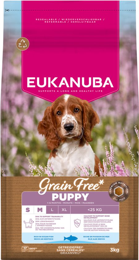 Eukanuba - Grain Free Puppy Small & Medium Breed Zeevis - Hondenvoer - 3kg