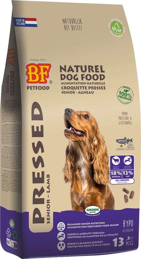 Biofood - Geperst Hondenvoer BF Petfood - Senior Lam 13.5kg - Glutenvrij, met Zalmolie en Cranberry