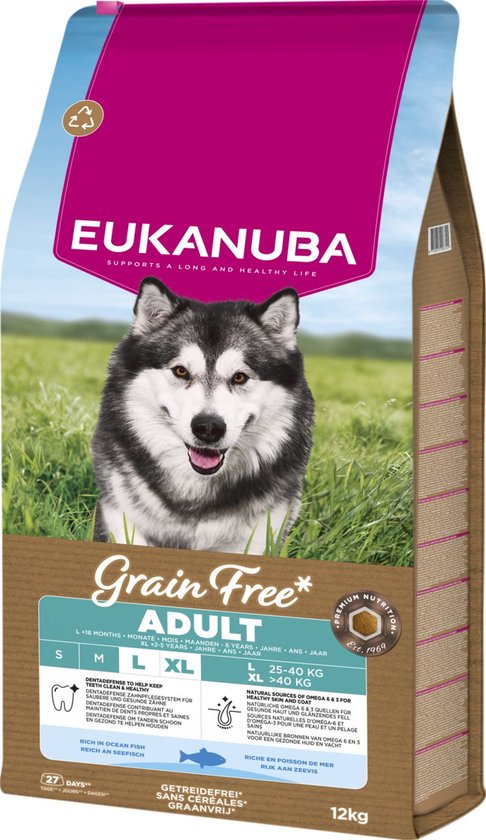 Eukanuba - Grain Free Adult Large Breed Zeevis - Hondenvoer - 12kg