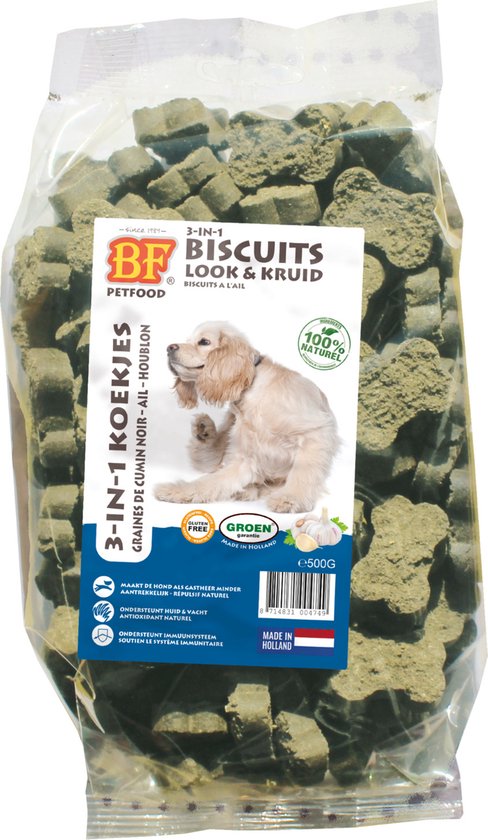 Biofood - Bf 3 In 1 Koekjes - Hondensnacks - Kruiden Knoflook 500g