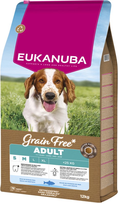 Eukanuba - Grain Free Adult Small & Medium Breed Zeevis - Hondenvoer - 12kg