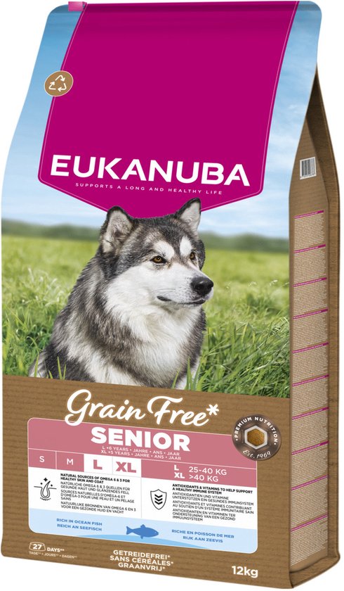 Eukanuba - Grain Free Senior Large Breed - Hondenvoer - Zeevis 12kg