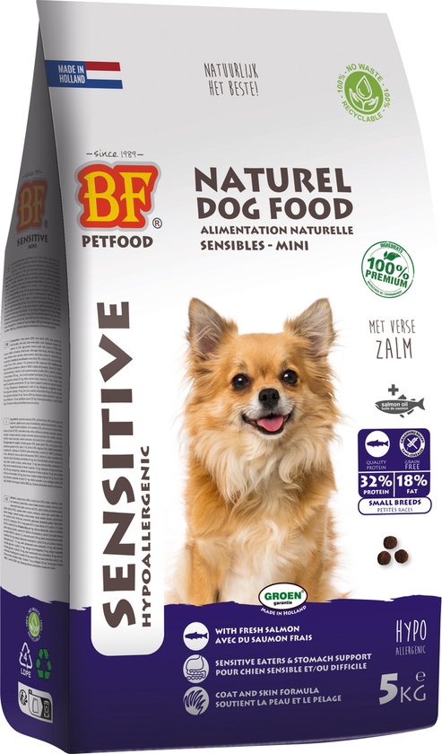 Biofood - Hondenvoer Graanvrij - BF Petfood Adult Sensitive Kleine Rassen - Hypoallergeen, Rijk aan Zalm, 5kg