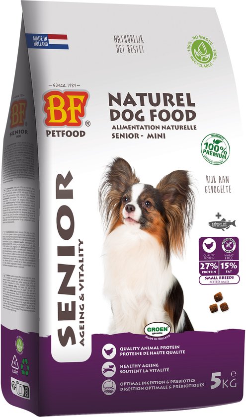 Biofood - Hondenvoer BF Petfood - Senior Kleine Rassen - Tarwevrij, 5kg, Met Zalmolie en Glucosamine