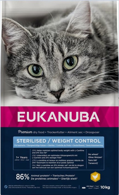 Eukanuba - Kat Adult Overweight - Sterilised Kip - Lever 10kg