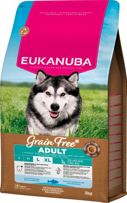 Eukanuba - Grain Free Adult Large Breed Zeevis - Hondenvoer - 3kg