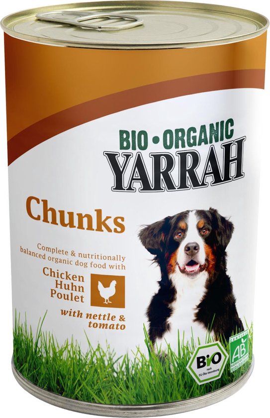 Yarrah - Biologische Hondenvoer - Brokjes In Saus Kip Met Brandnetel En Tomaat - 405g