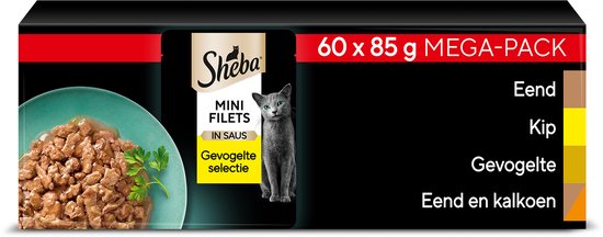 Sheba - Kattenvoer - Mini Filets - Gevogelte in Saus - 60x85g Mega - Pack
