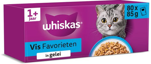 Whiskas - Kattenvoer - Adult 1+ - Vis in gelei - Giga - Pack 80x85g