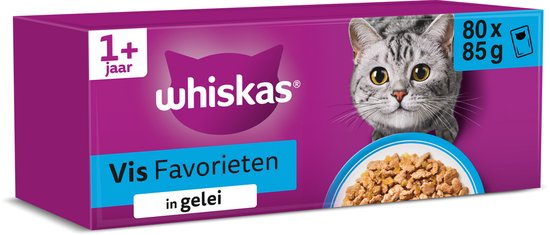 Whiskas - Kattenvoer - Adult 1+ - Vis in gelei - Giga - Pack 80x85g
