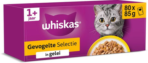 Whiskas - Kattenvoer - Adult 1+ - Gevogelte in gelei - Giga - Pack 80x85g