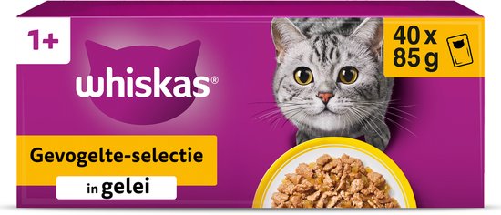 Whiskas - Kattenvoer - Adult 1+ - Gevogelte in gelei - 40x85g