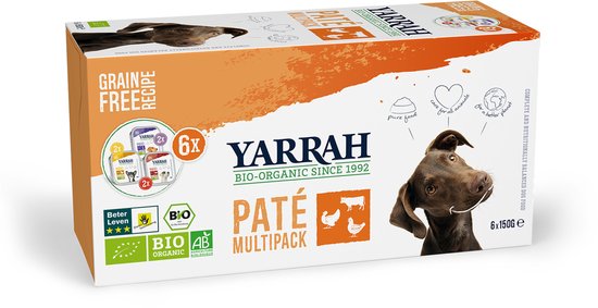 Yarrah - Bio Hondenvoer Multipack Paté Graanvrij Kip - Kalkoen - Rund 6 x 150g NL - BIO - 01