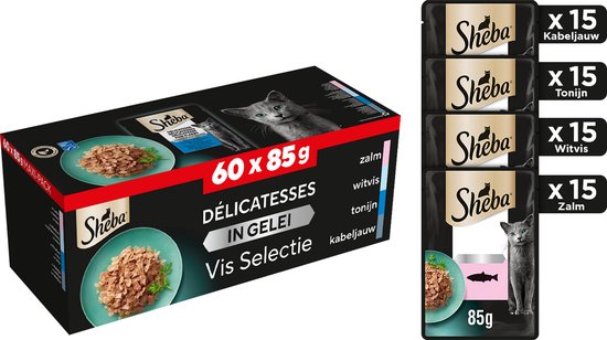 Sheba - Delicatesse Maaltijdzakjes - Kattenvoer - Vis Selectie in gelei - 60x85g