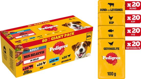 Pedigree - Hondenvoer - Mix Selectie in Gelei - Maaltijdzakjes - 80x100g