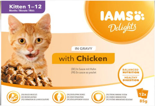 Iams - Delights Kitten met Kip in Saus - Kat - Natvoer - 12 x 85g