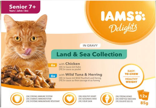 Iams - 7+ Delights Land - Sea in Saus 12 x 85g