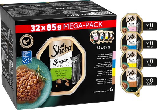 Sheba - Kattenvoer - Sauce Collection - Mix in Saus - Kuipjes 32x85g
