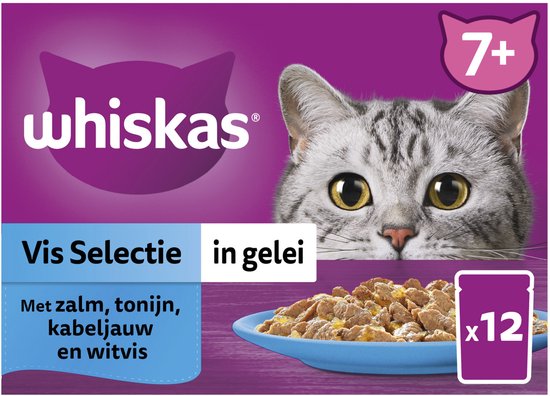 Whiskas - 7+ Vis Selectie in Gelei Maaltijdzakjes Multipack - 12 x 85g