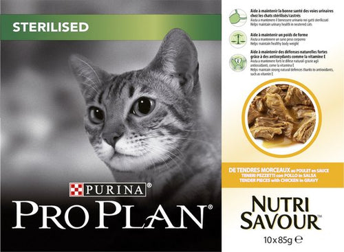 Pro Plan - Sterilised Nutrisavour Kattenvoer Natvoer - Kip - 10 x 85g