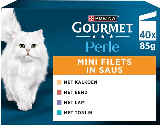 Gourmet - Perle Mini Filets in saus - Kattenvoer Natvoer - Kalkoen Eend Tonijn & Lam - 40 x 85g