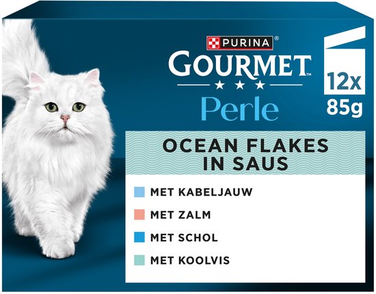 GOURMET - PERLE Ocean Flakes in Saus - Kattenvoer Natvoer - Zalm - 48 x 85g