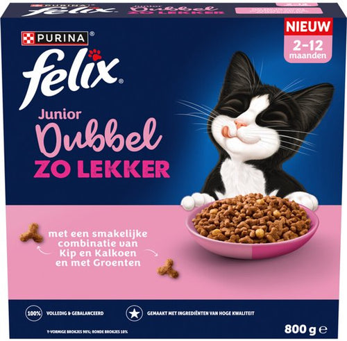 Felix - Kattenvoer Droog Dubbel Zo Lekker Junior Kip, Kalkoen, Melk en Groenten - 800g