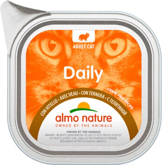 Almo Nature - Daily met kalf - 32 x 100 gram - Complete voeding voor katten - Graanvrij